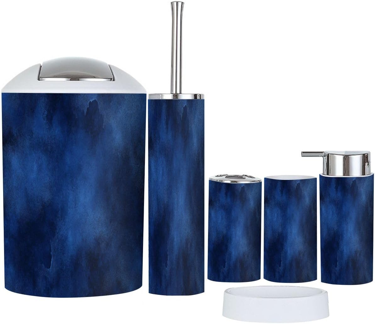 Boho Navy Blue Bathroom Accessory Set 6 Piece
