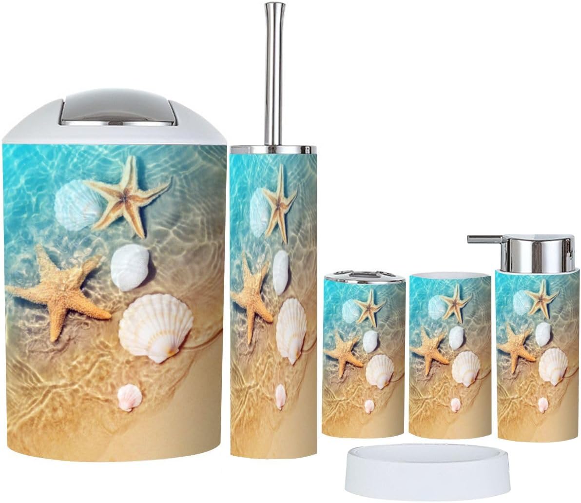 6 Piece Bathroom Accessory Set with Starfish Design