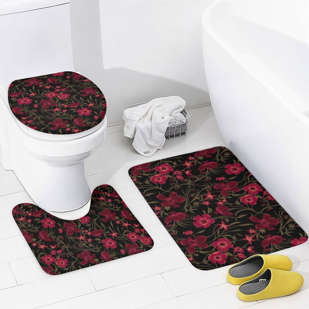 Kuizee 4 Piece Shower Curtain Set with Rugs and Hooks