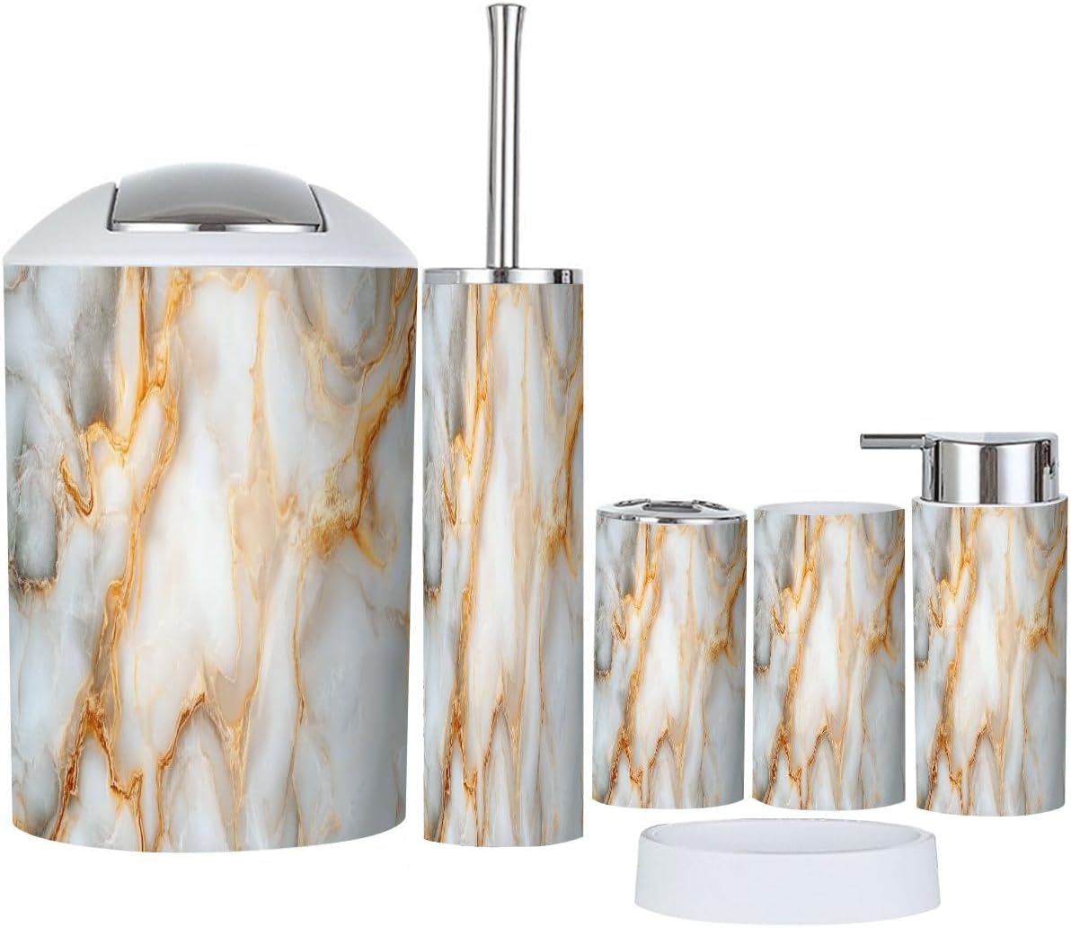 Boho White Marble Bathroom Accessory Set 6 Piece 1