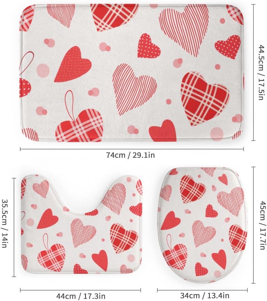Kuizee Valentines Day Shower Curtain Set with 4 Rugs