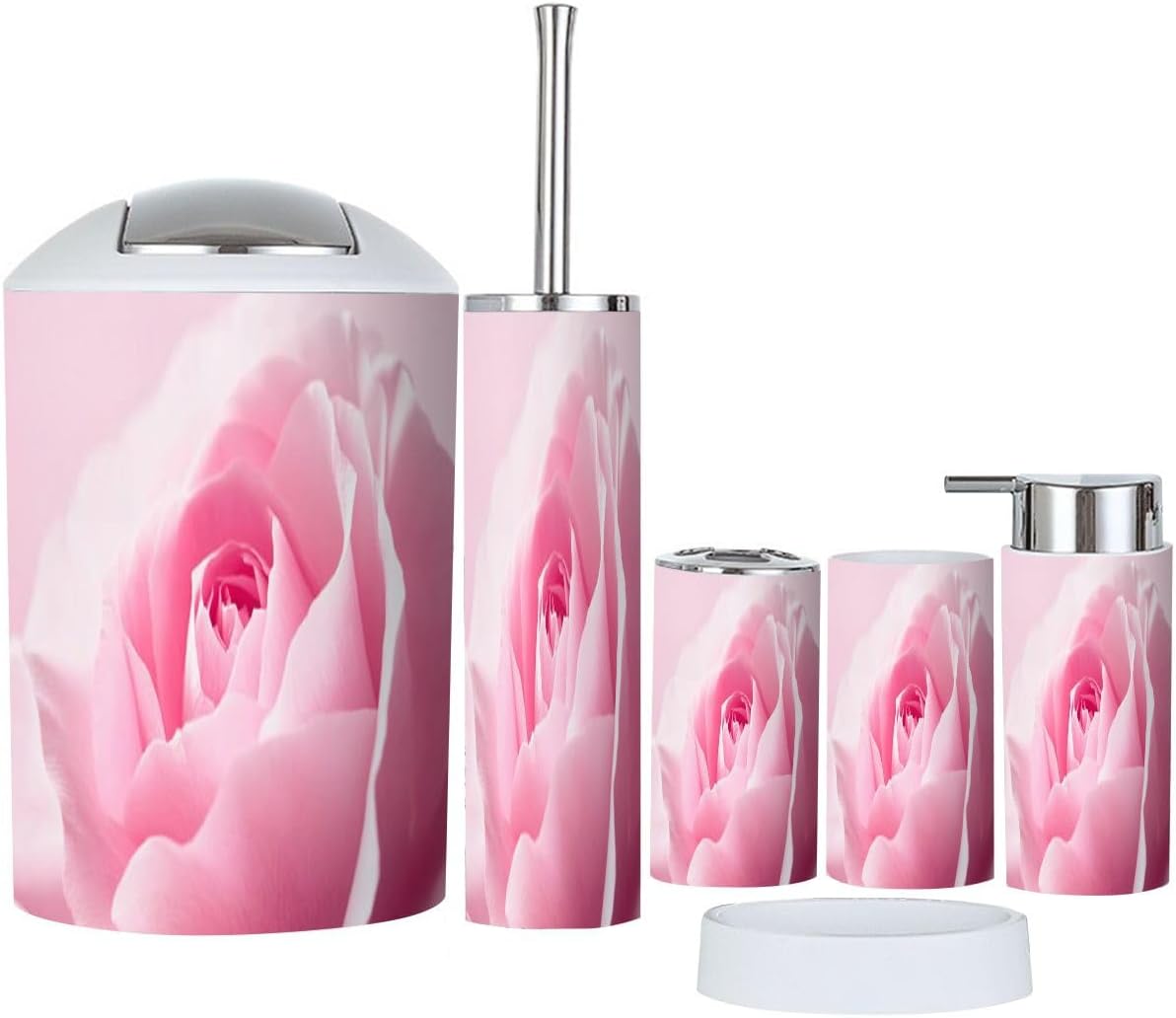 Boho Bathroom Accessory Set 6 Piece Light Pink
