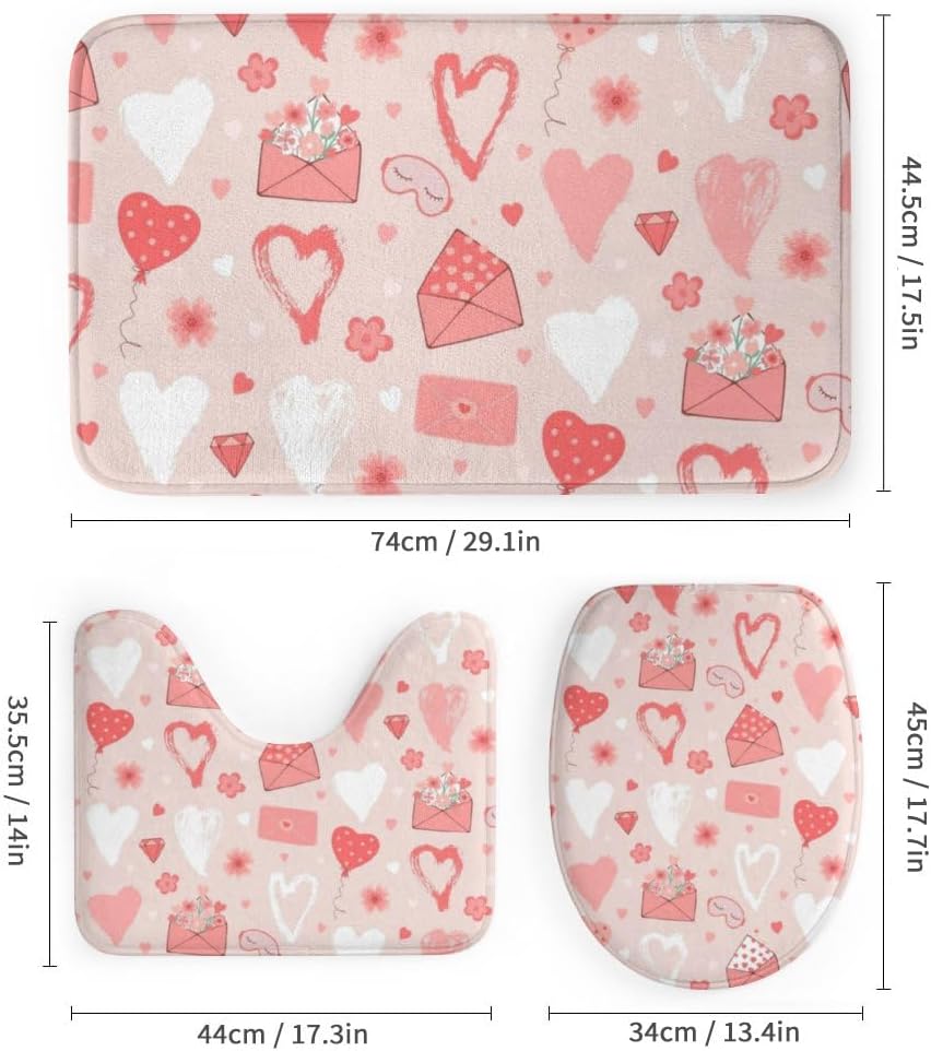 Kuizee 4-Piece Shower Curtain Set with Heart Design 1