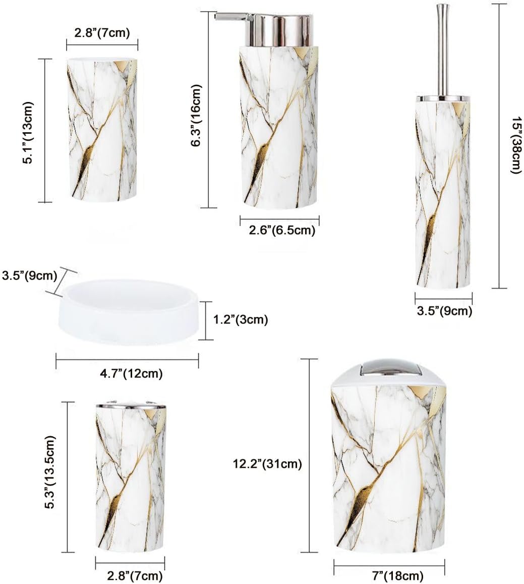 Boho Marble Gold Bathroom Accessory Set 6 Piece