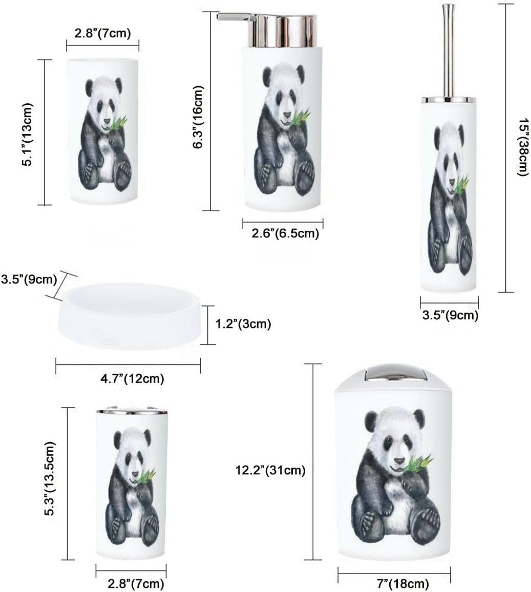 Cute Panda Bamboo Bathroom Accessory Set 6 Piece
