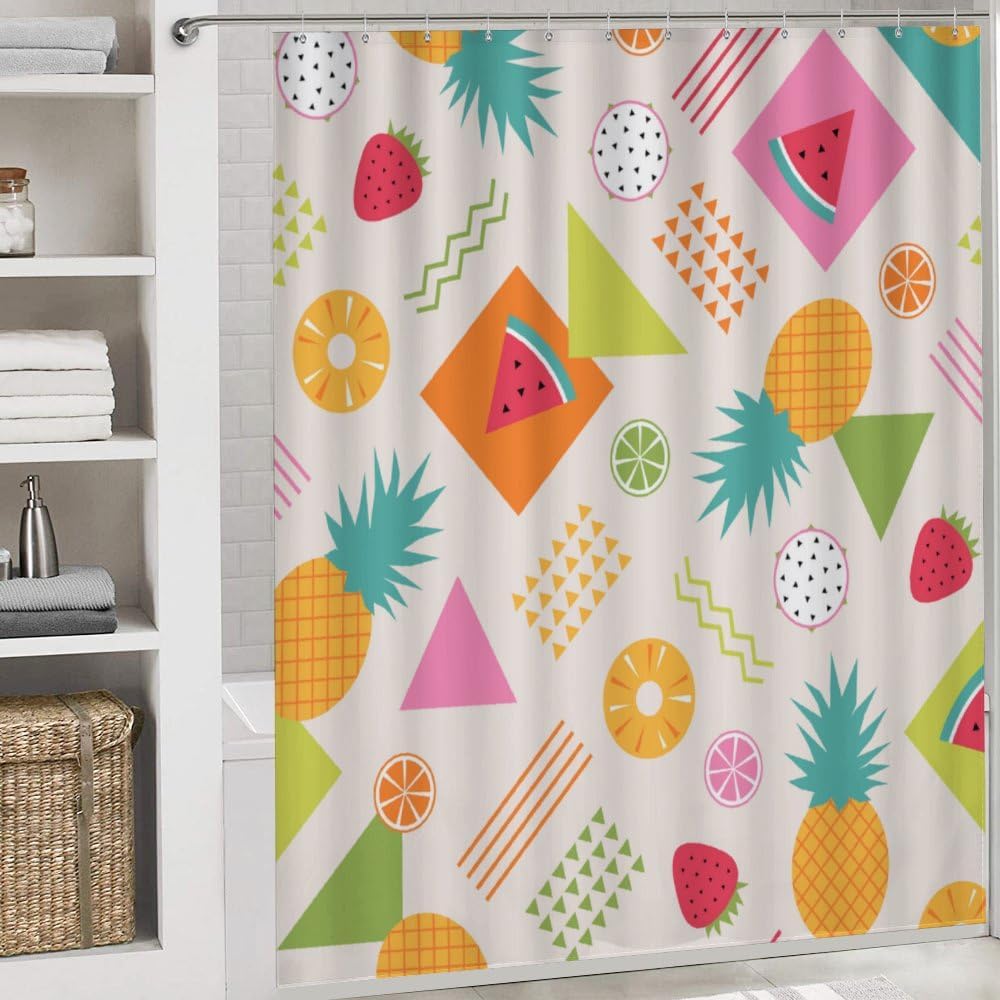 Kuizee Tropical Fruit Shower Curtain Set with 4 Rugs