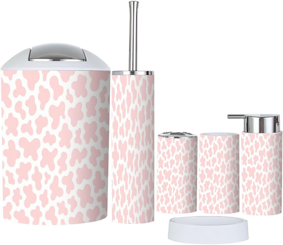 Boho Cow Print Bathroom Accessory Set 6 Piece 1