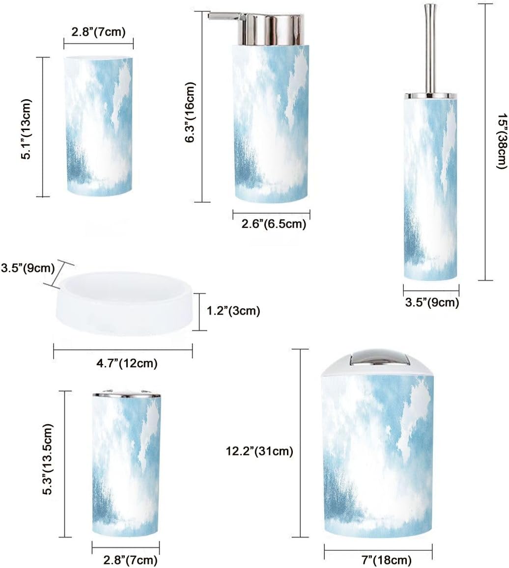Boho Blue Sky Clouds Bathroom Accessory Set 6 Piece 1
