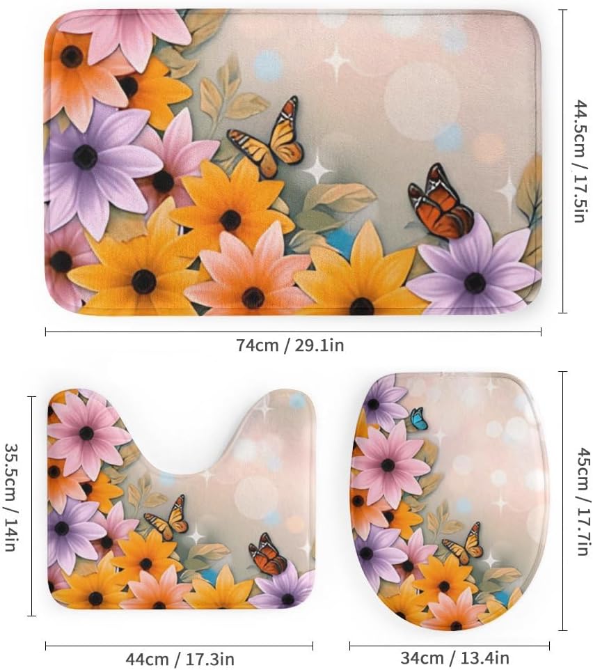 Kuizee 4 Piece Shower Curtain Set with Rugs and 12 Hooks