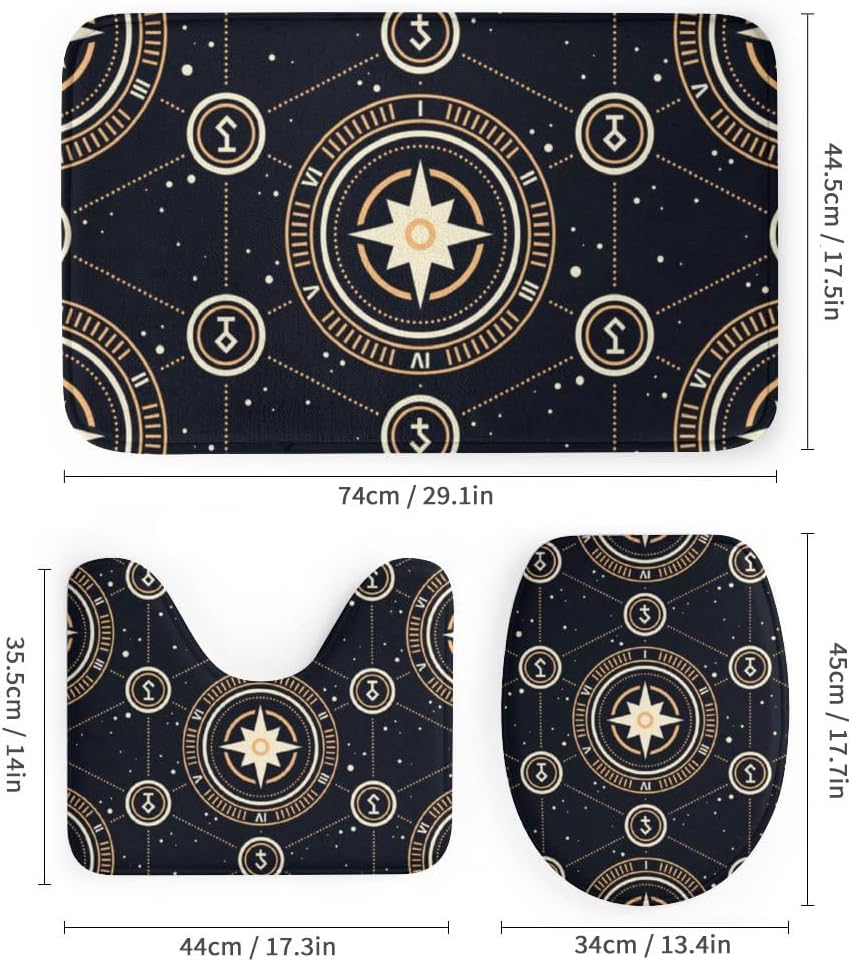 Kuizee 4-Piece Space Stars Shower Curtain Set with Non-Slip Rugs