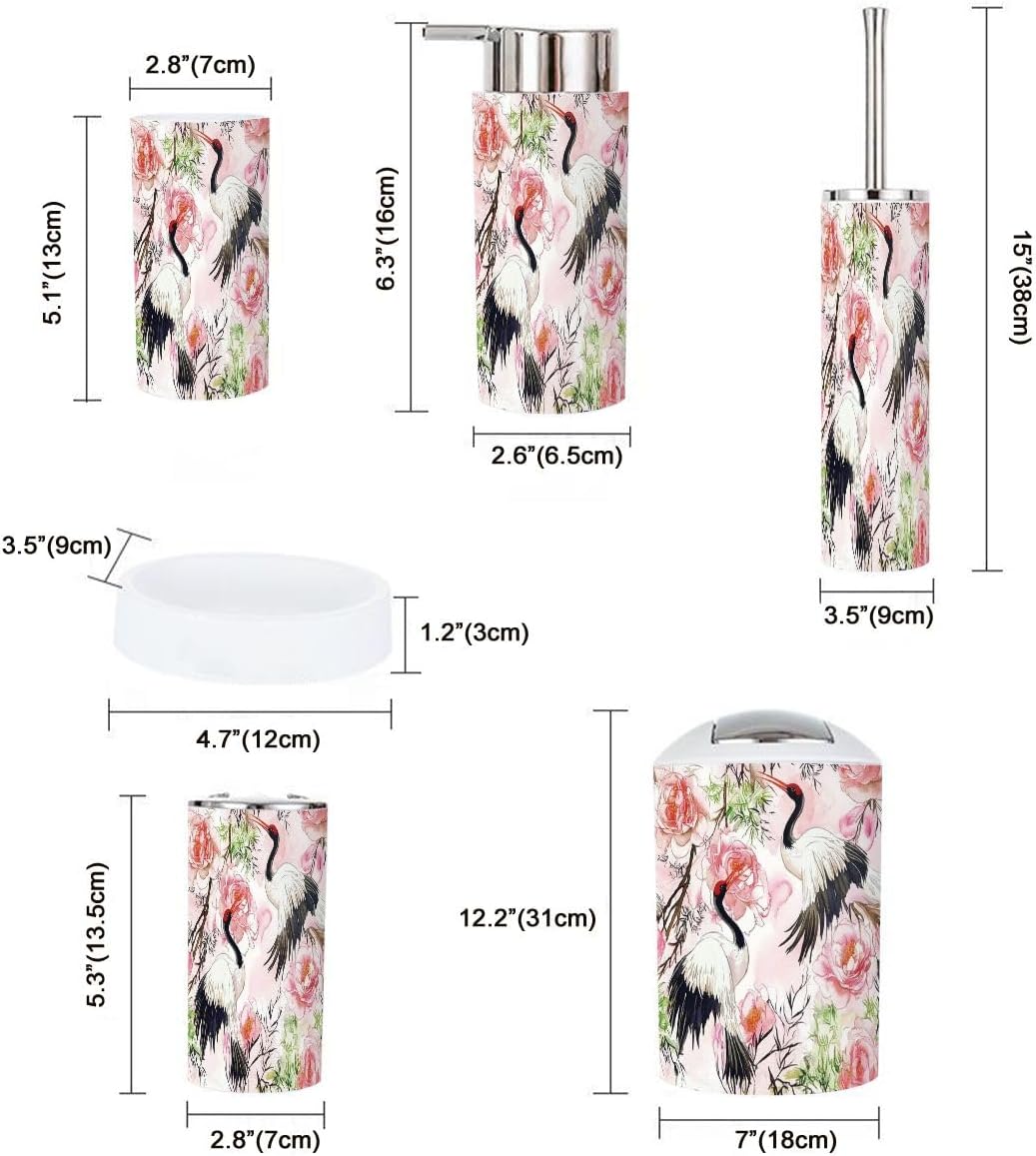 Boho Bathroom Accessory Set 6 Piece Japanese Motif
