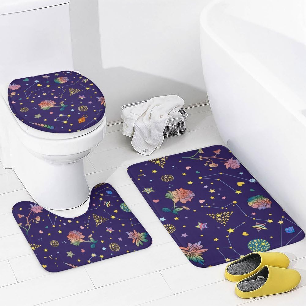 Kuizee 4-Piece Shower Curtain Set with Rugs and 12 Hooks 1