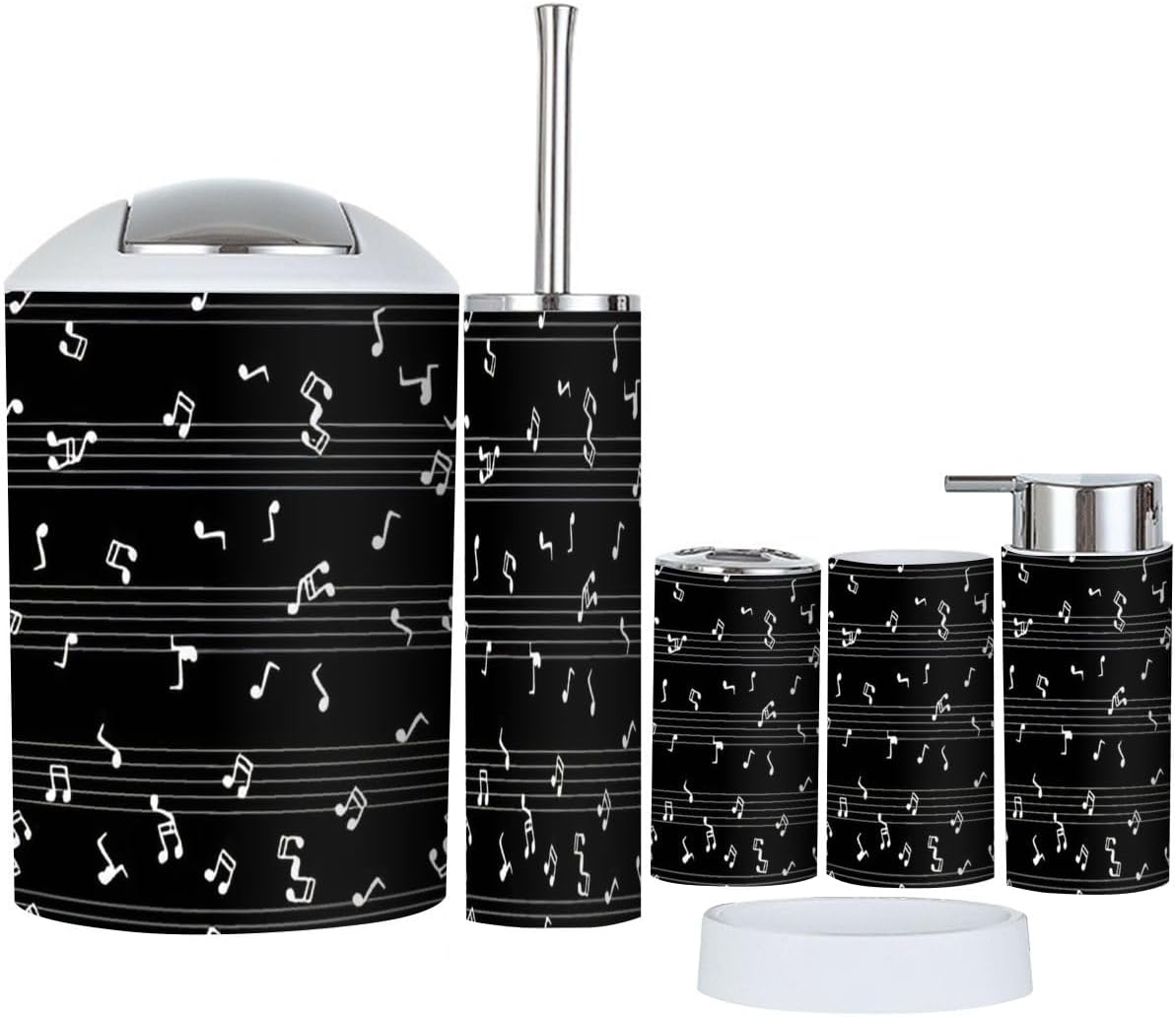 6 Piece Musical Notes Bathroom Accessory Set