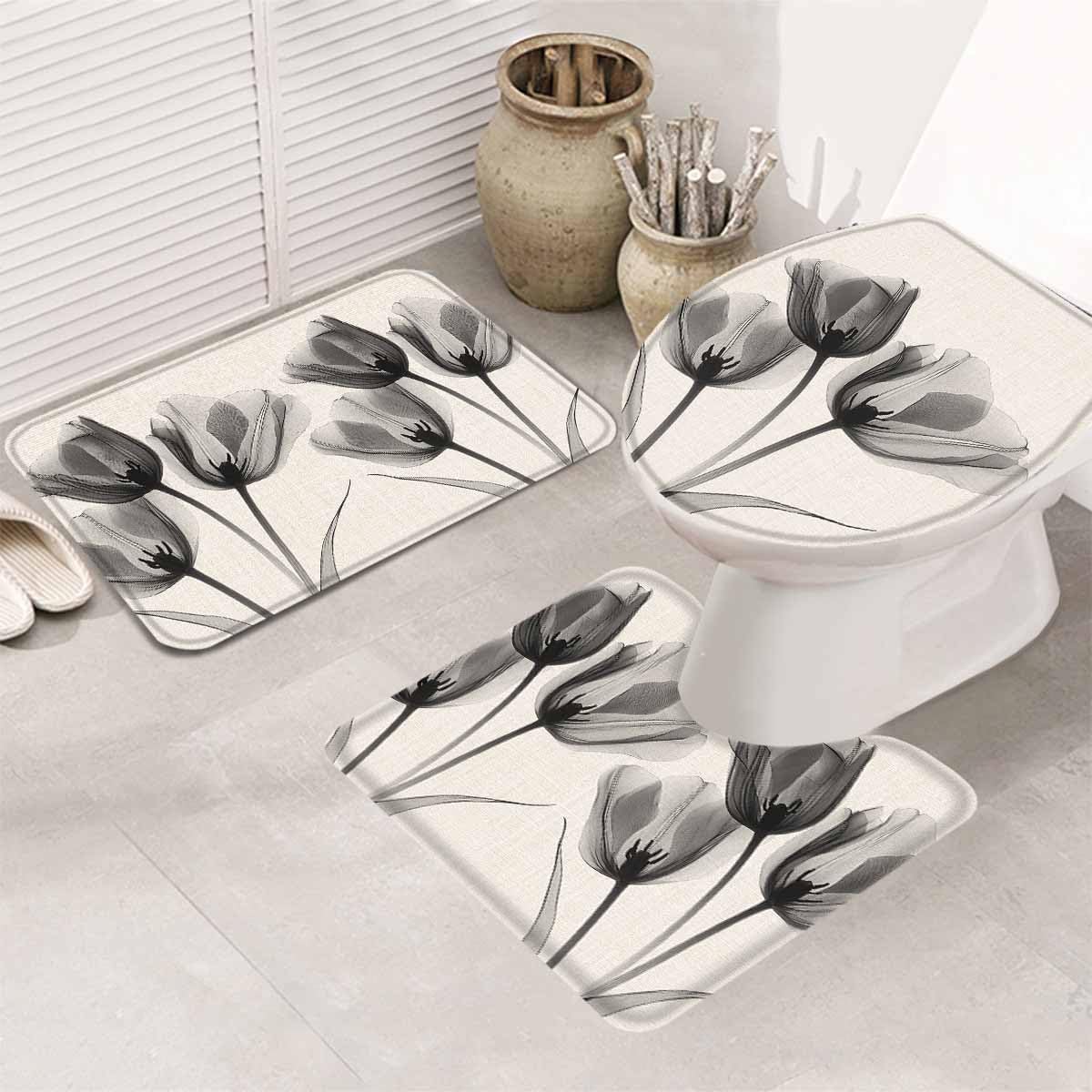 Wotrend Tulip 3 Piece Bath Rug Set Black