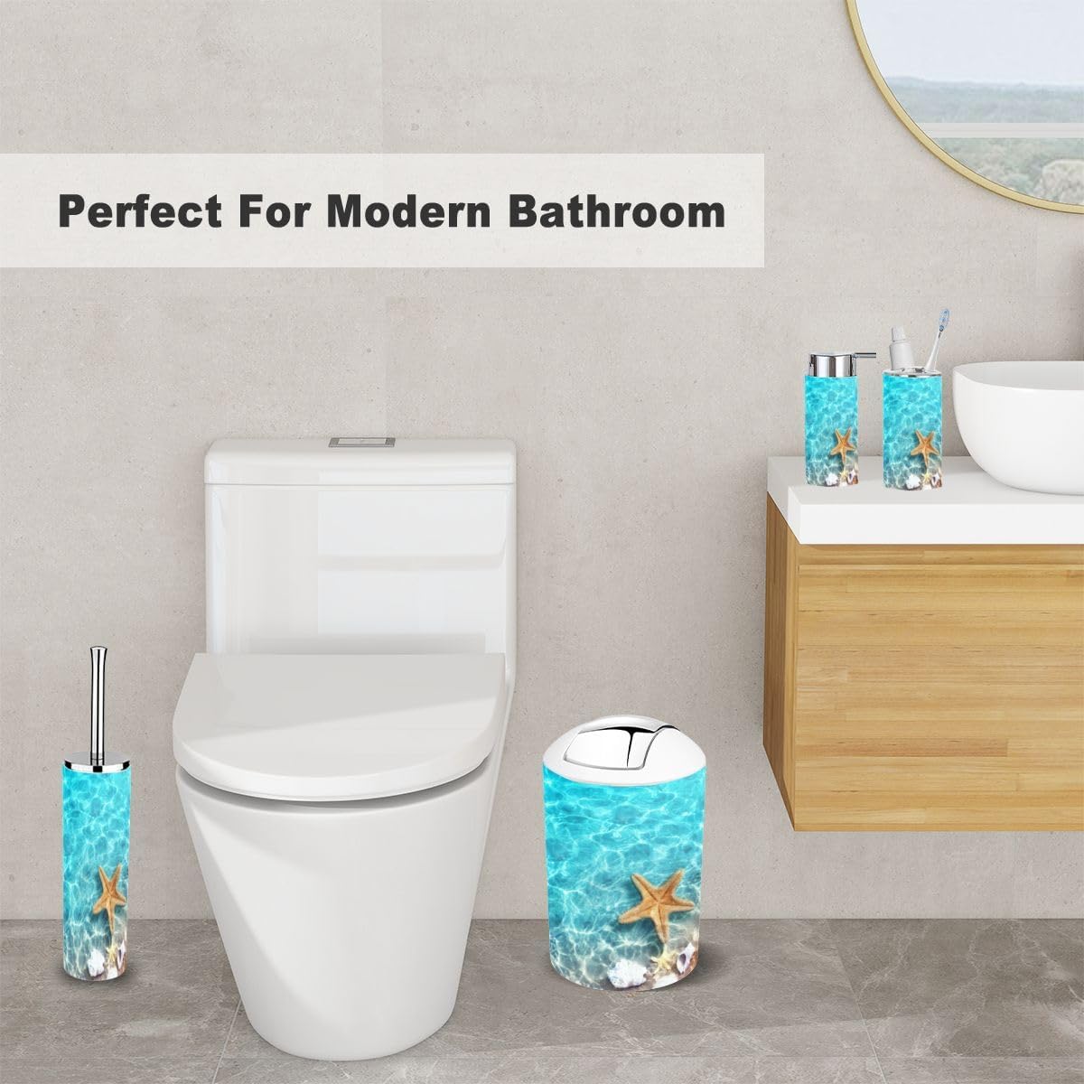 6 Piece Bathroom Accessory Set with Starfish Design 1