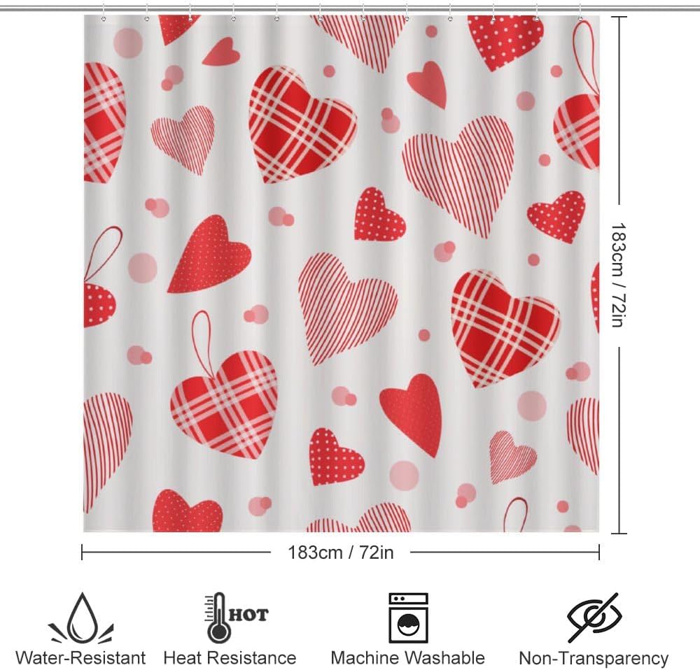Kuizee Valentines Day Shower Curtain Set with 4 Rugs