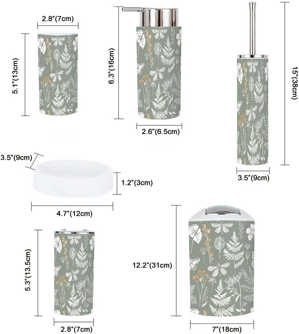 Boho Moths Butterfly Grass Trash Can and Accessories Set