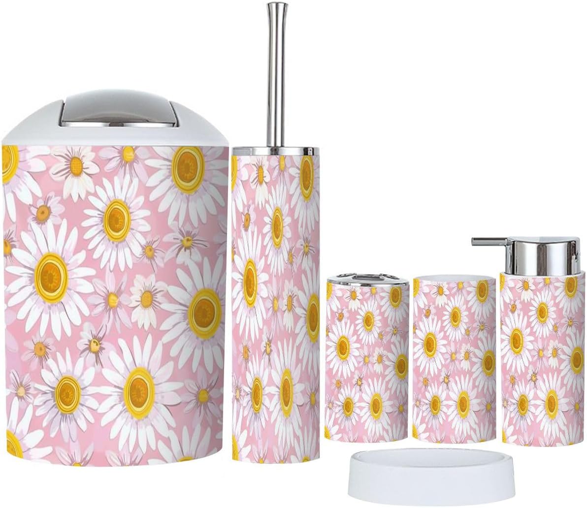 Boho Bathroom Accessory Set 6 Piece Rainbow Pink