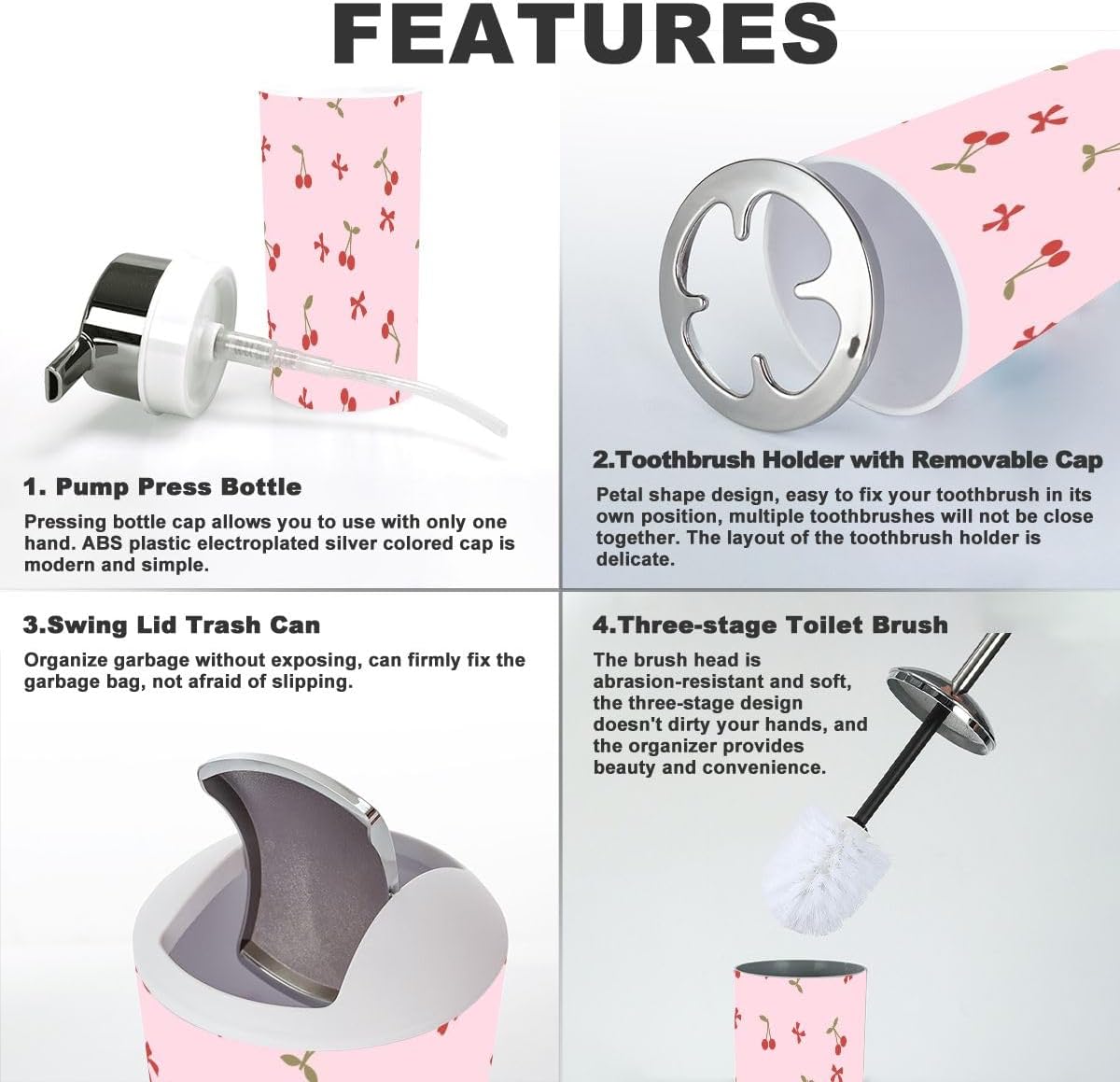 6 Piece Bathroom Accessory Set with Red Ribbon Bow Design