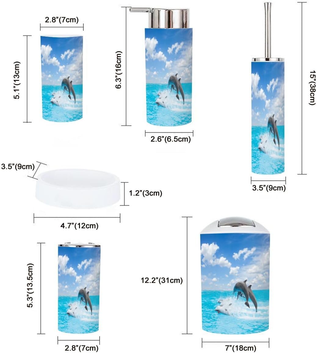 6 Piece Bathroom Accessory Set with Jumping Dolphins Design
