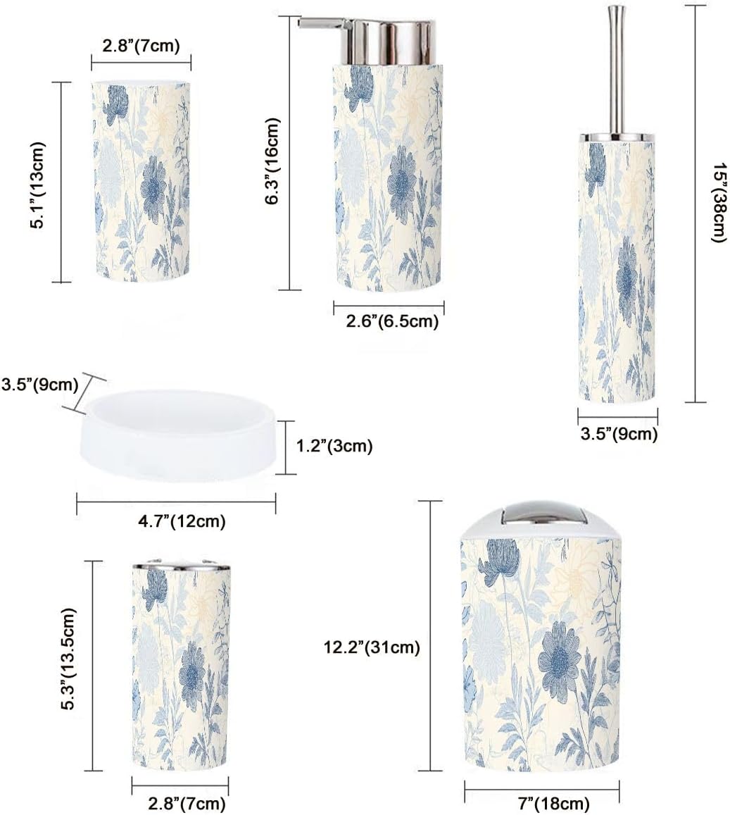 Boho Abstract Linen Textured Bathroom Accessory Set 6 Piece