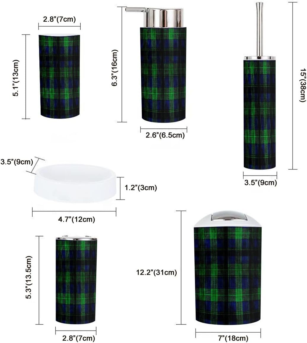 Boho Tartan Trash Can and Bathroom Accessories Set