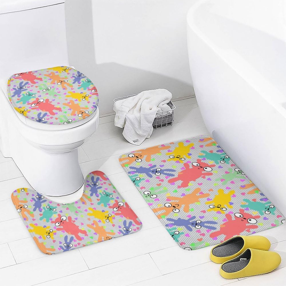 Kuizee Cartoon Animals Shower Curtain Set with 4 Piece Rugs
