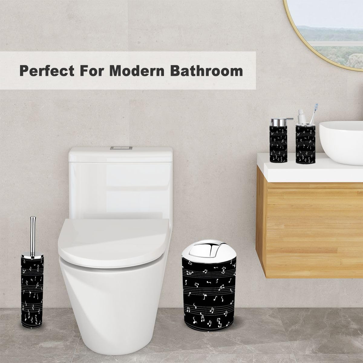 6 Piece Musical Notes Bathroom Accessory Set