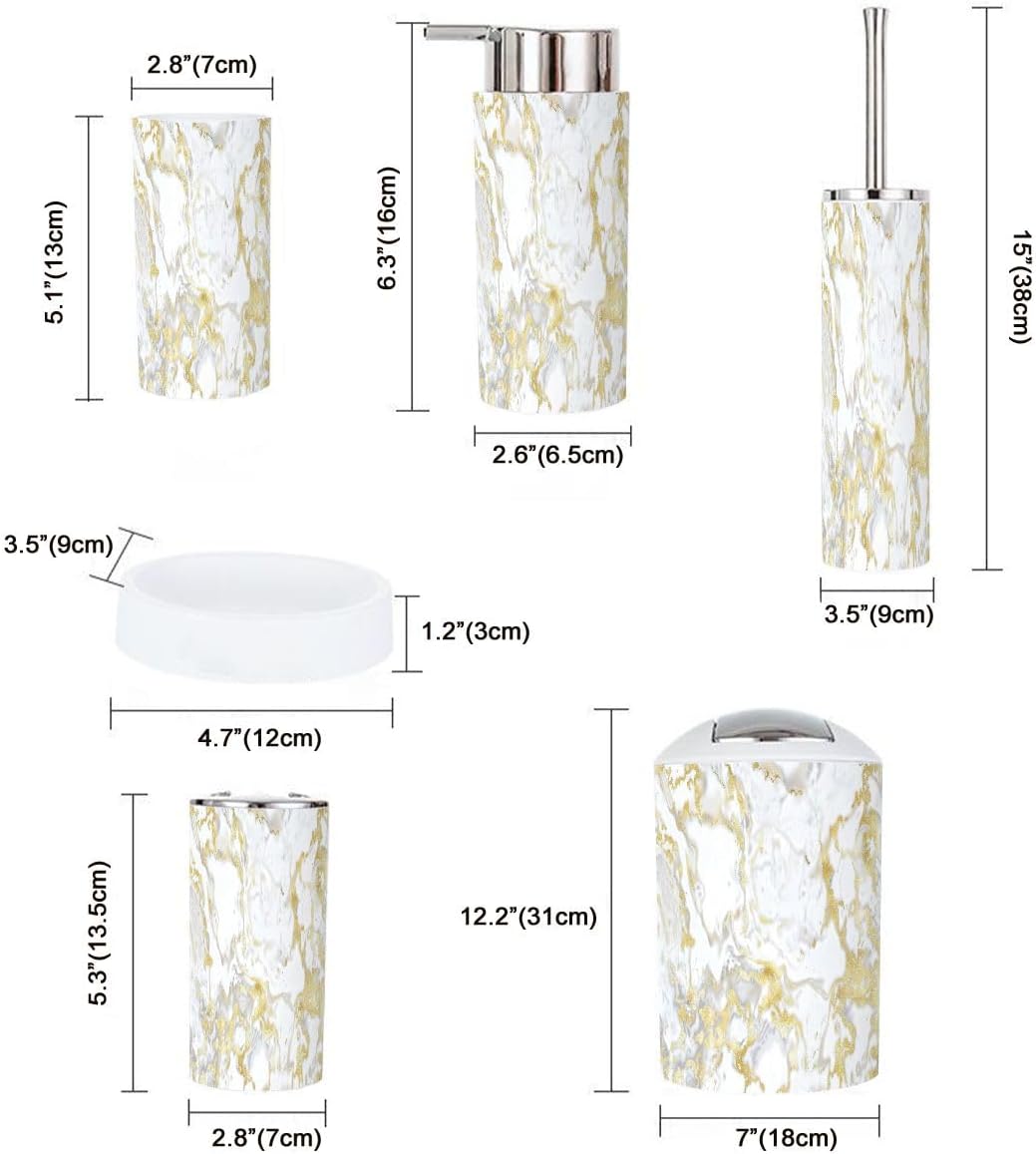 Boho Marble Gold Texture Bathroom Accessory Set of 6 1
