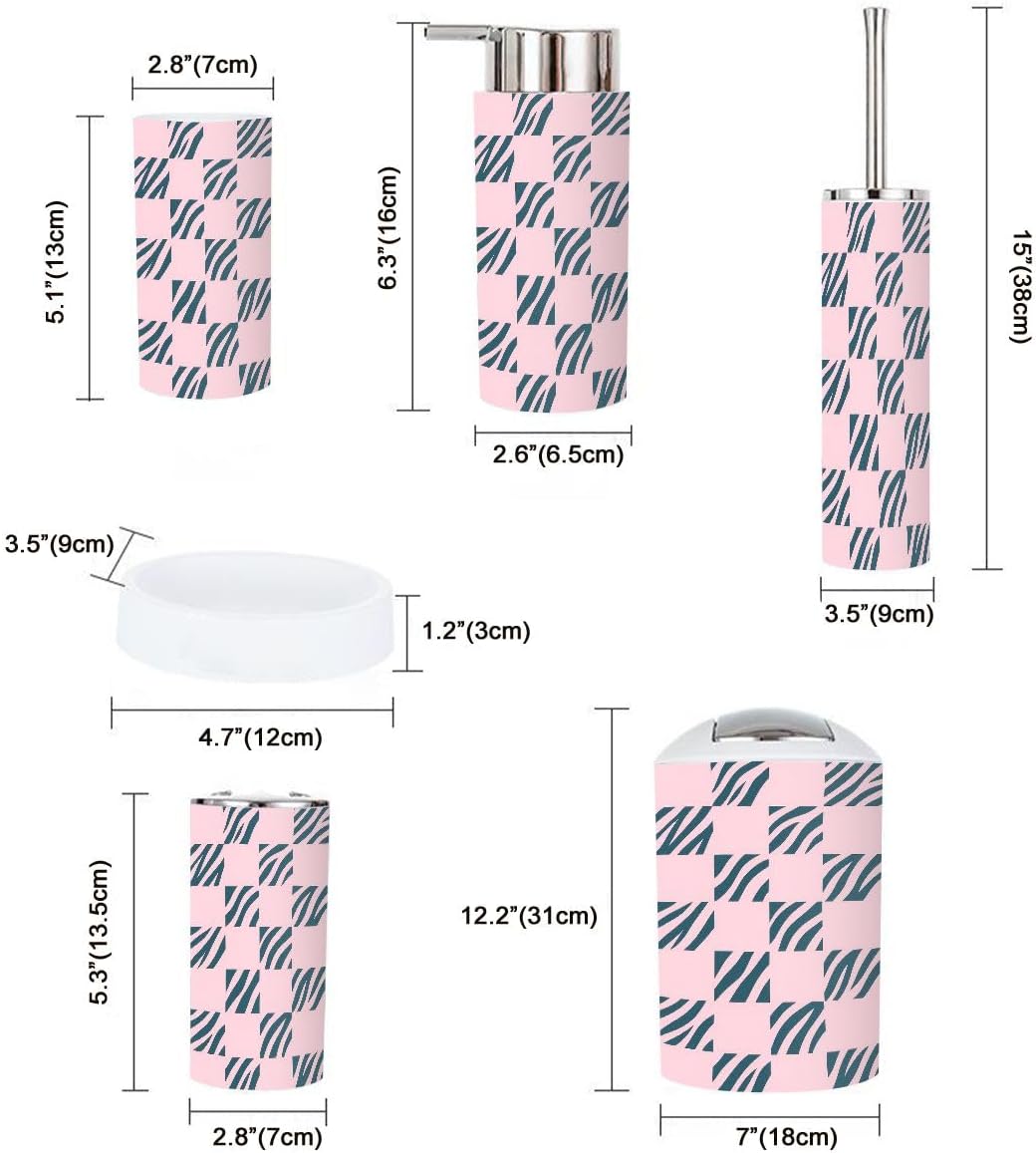 Boho Pink Checkered Bathroom Accessory Set of 6