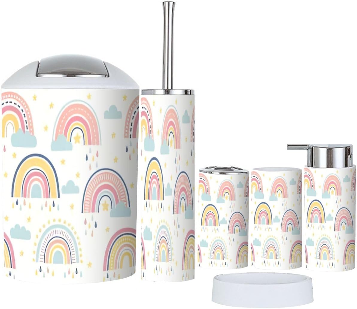 Bathroom Accessory Set 6 Piece Boho Rainbows Decor