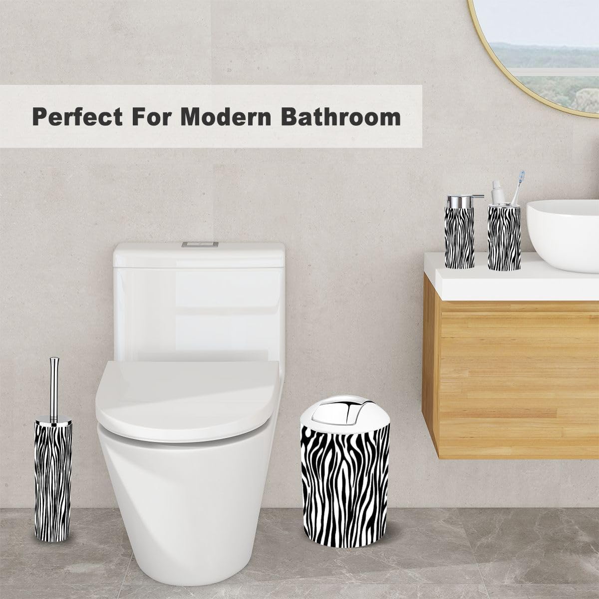 Zebra Print Bathroom Accessories 6 Piece Set