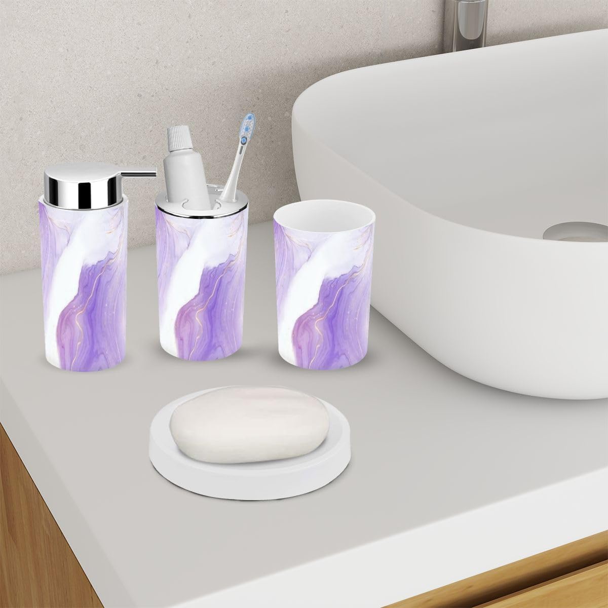 Bathroom Accessory Set 6 Piece Purple Lavender