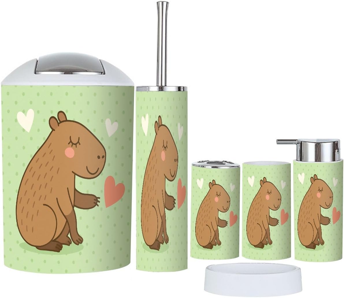 Boho Cartoon Capybara Bathroom Accessory Set 6 Piece
