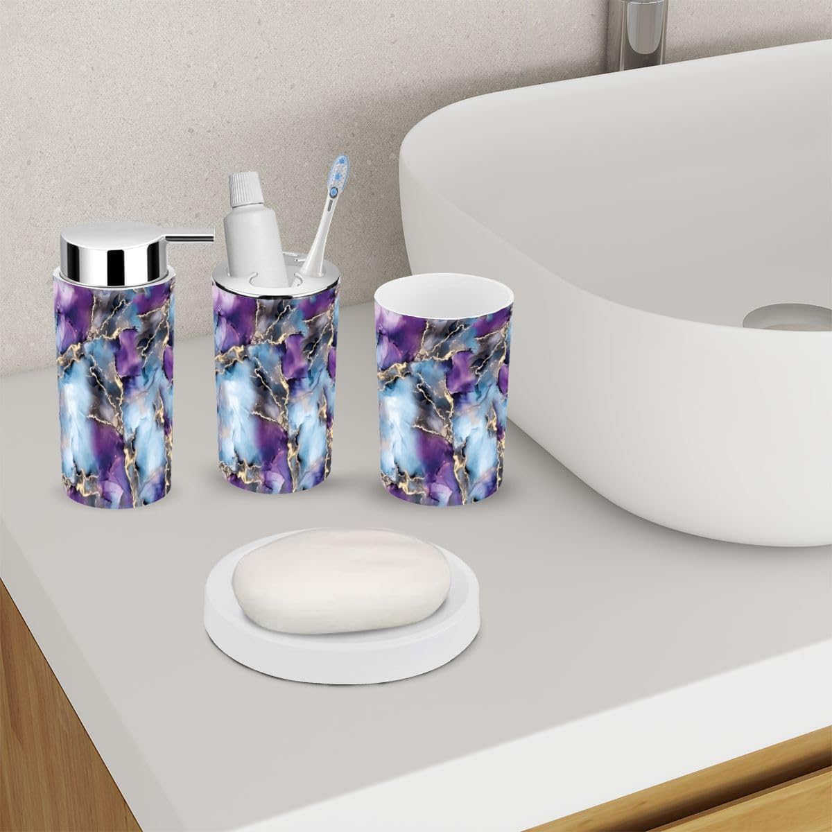 6 Piece Bathroom Accessory Set with Marble Pattern 1