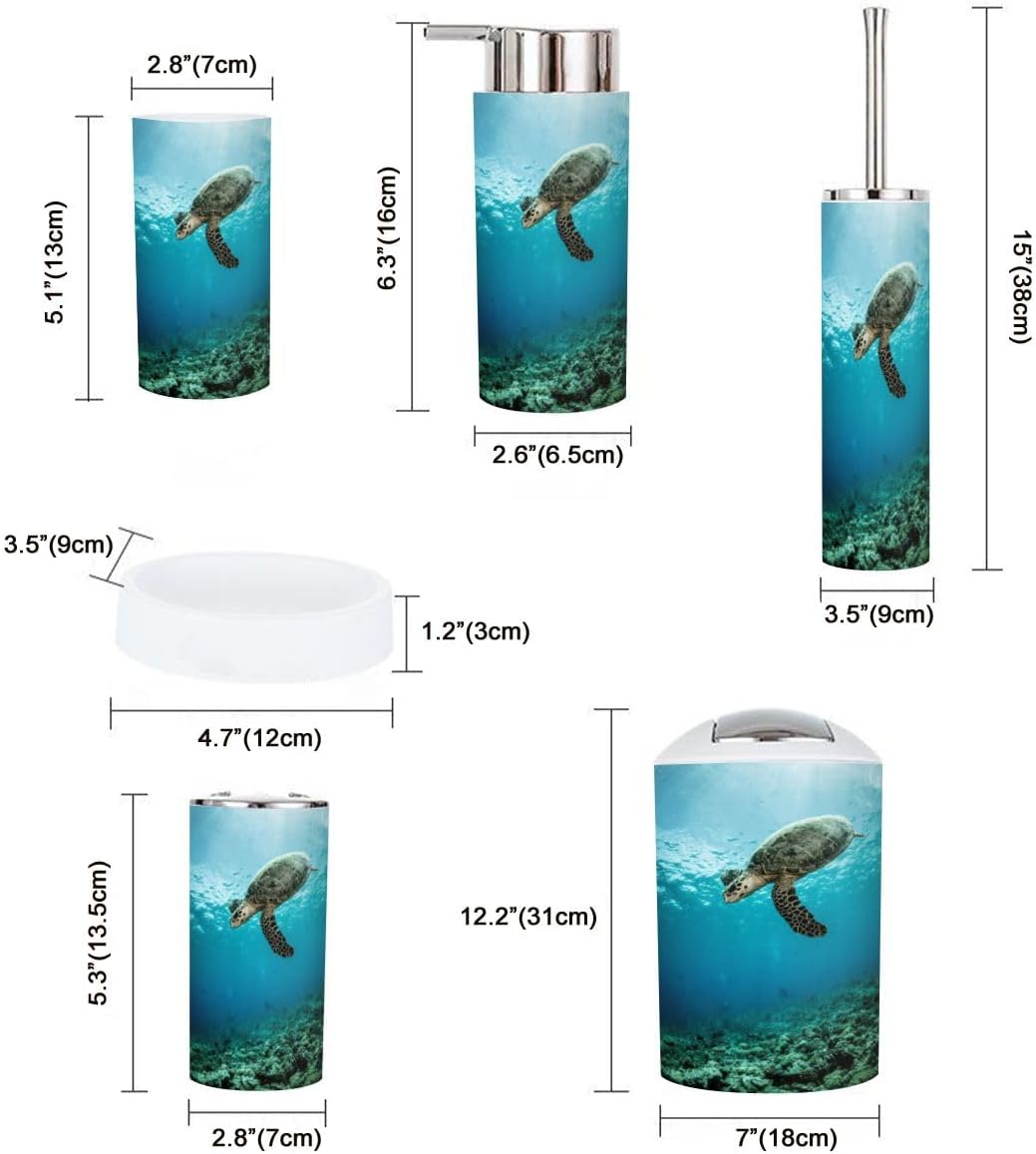 6 Piece Bathroom Accessory Set with Turtle Design