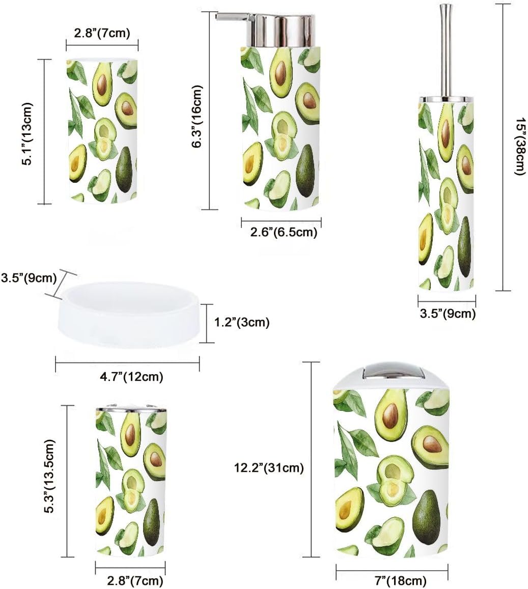 Boho Bathroom Accessory Set 6 Piece Avocado Green