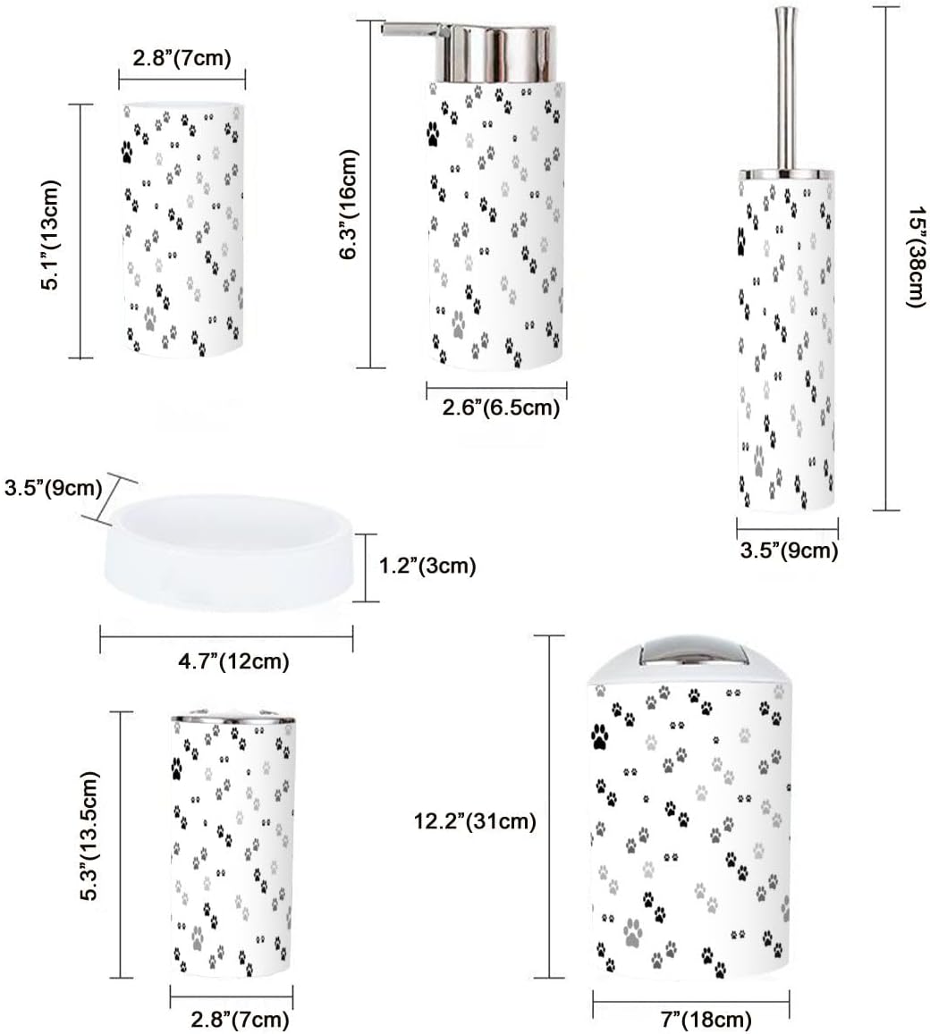 6 Piece Paw Print Bathroom Accessory Set 1
