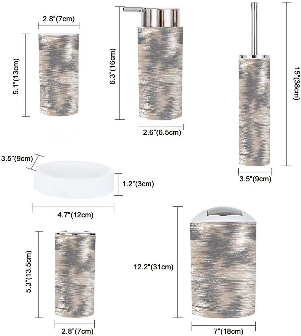 6-Piece Bathroom Accessory Set in Washed Grey Beige White