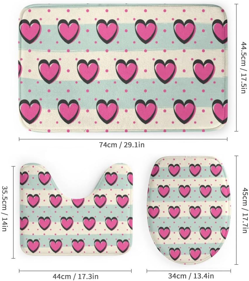 Kuizee Romantic Hearts Shower Curtain Set with 4 Pieces Rugs