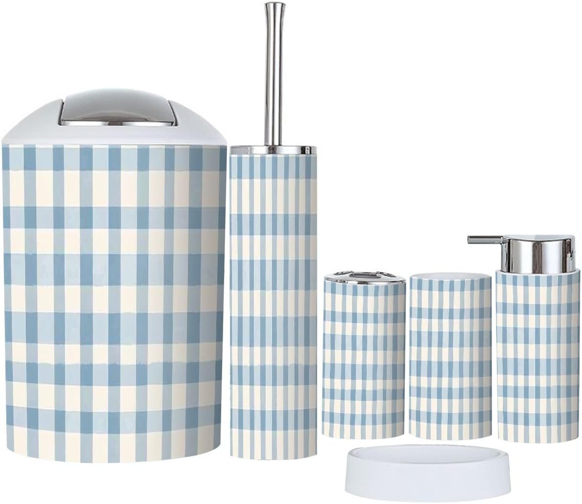 Boho Gingham Plaid Bathroom Accessory Set of 6