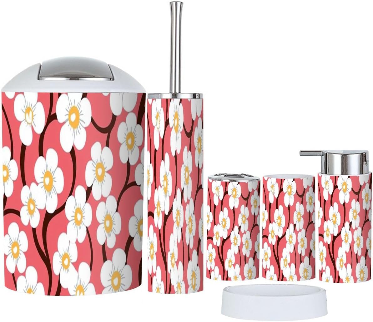 Boho 6-Piece Bathroom Accessory Set with Flowers