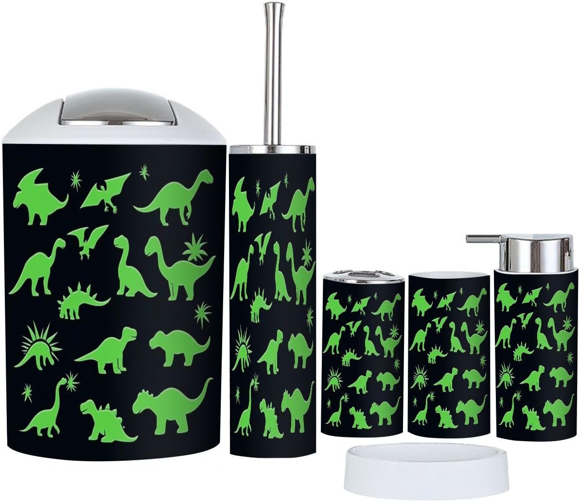Boho Bathroom Accessory Set 6 Piece in Green and Black
