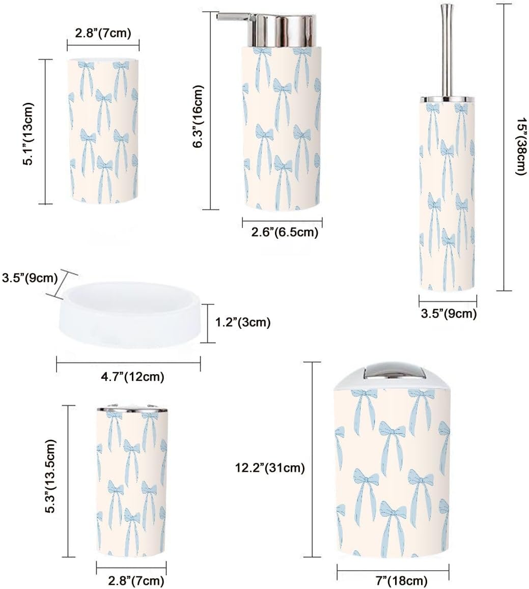 6 Piece Bathroom Accessory Set with Blue Bows