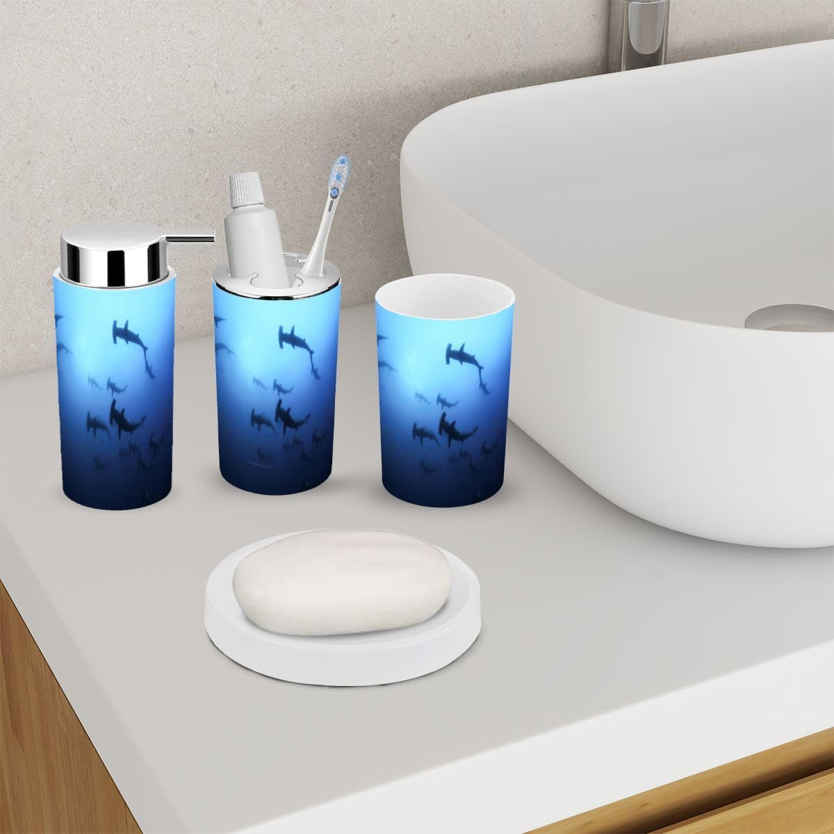 6 Piece Bathroom Accessory Set with Shark Design 1