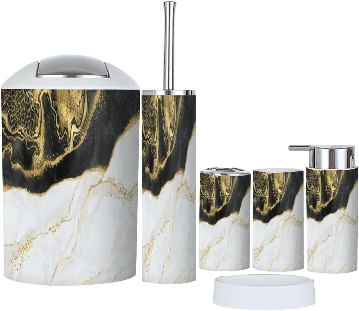 Modern 6-Piece Bathroom Accessory Set with Marble Design