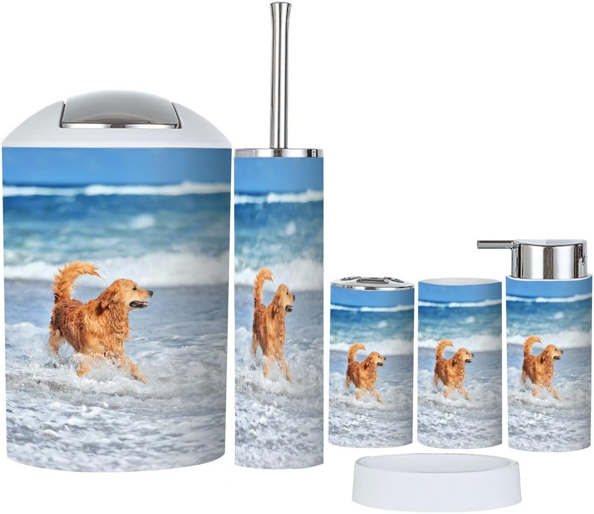 Young Golden Retriever 6-Piece Bathroom Accessory Set