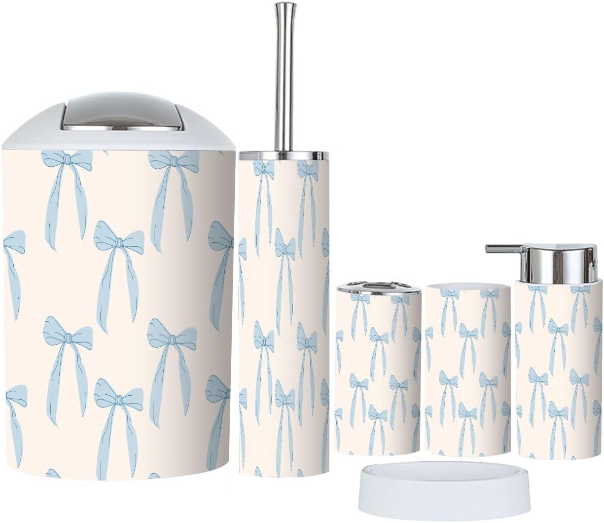 6 Piece Bathroom Accessory Set with Blue Bows