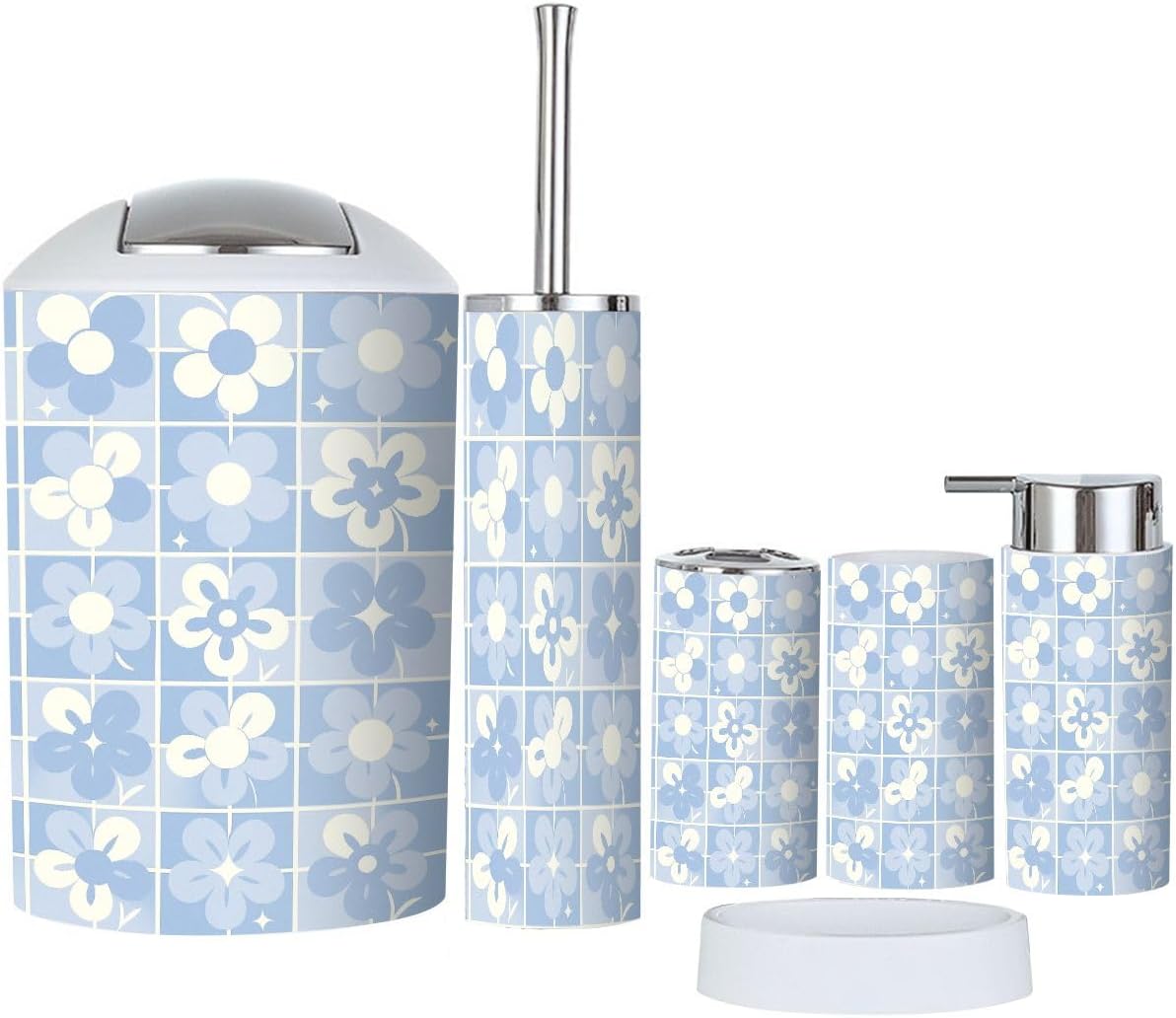 TRANQDEHOM 6-Piece Boho Trash Can Set for Bathroom