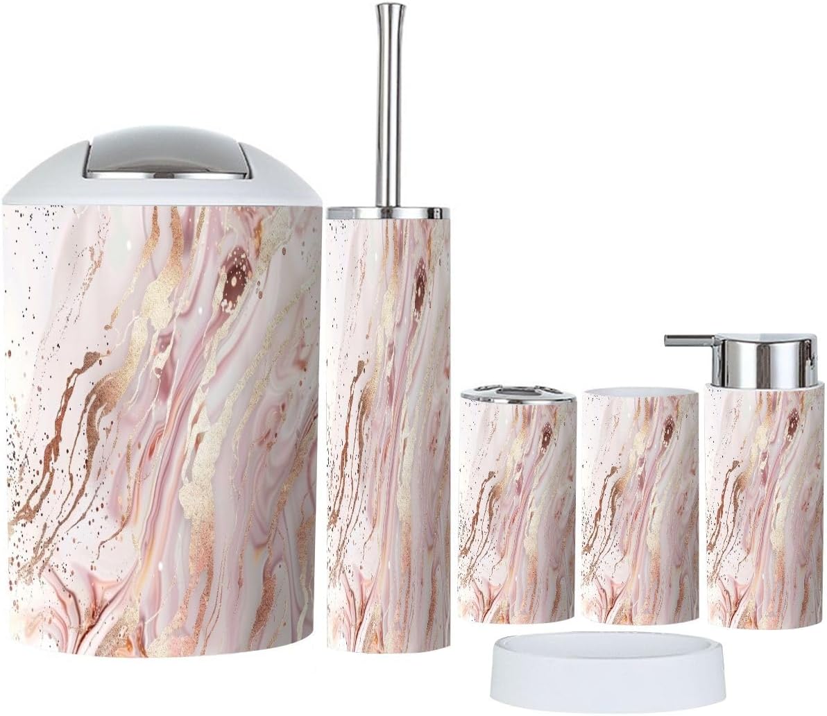 Boho Rose Gold Glitter Trash Can and Accessories Set